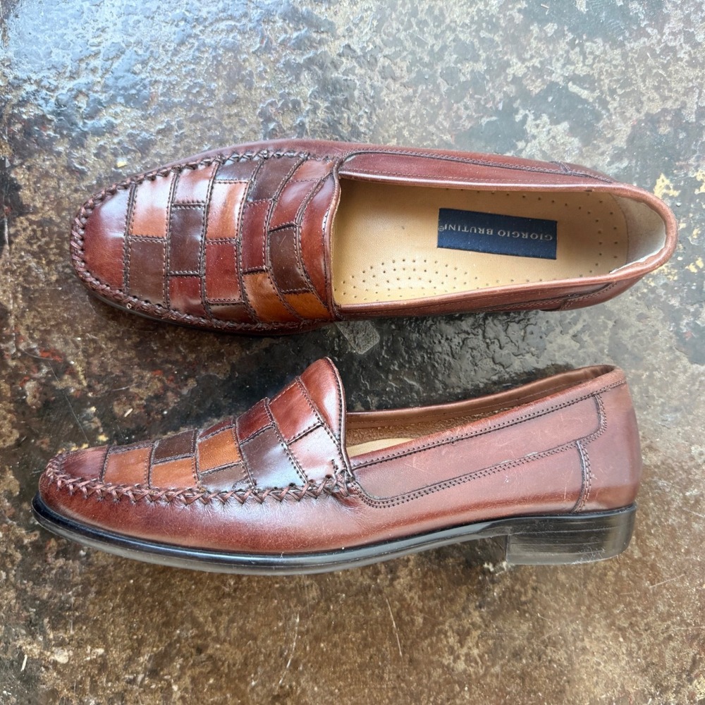 Vtg 90s Giorgio Brutini Loafers Patchwork Leather Slip on Dress Shoes Mens 9.5